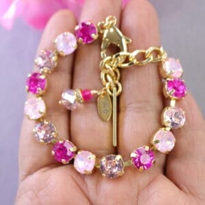 Ombre Pink Rhinestone Tennis Bracelet with Hot Pink, blush and Opal Pink 8mm Austrian Crystals