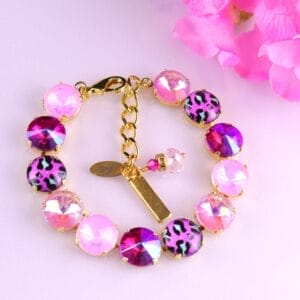 Leopard Bracelet – Hot Pink, Iridescent Pink and Animal Print 12mm Rivoli Crystals