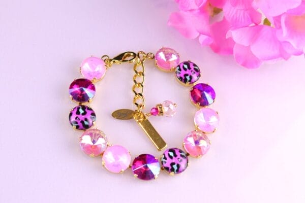Animal print and hot pink crystal bracelet