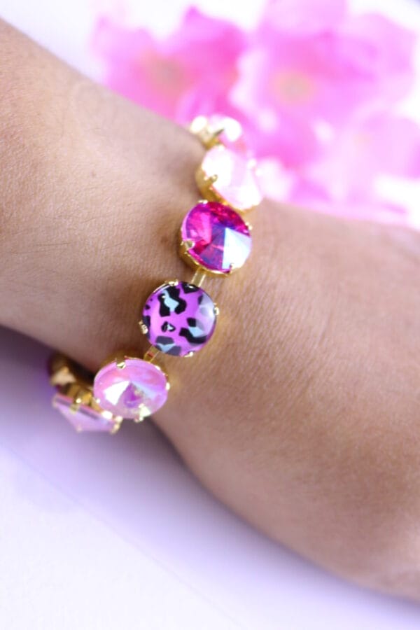 Animal print and hot pink crystal gold bracelet