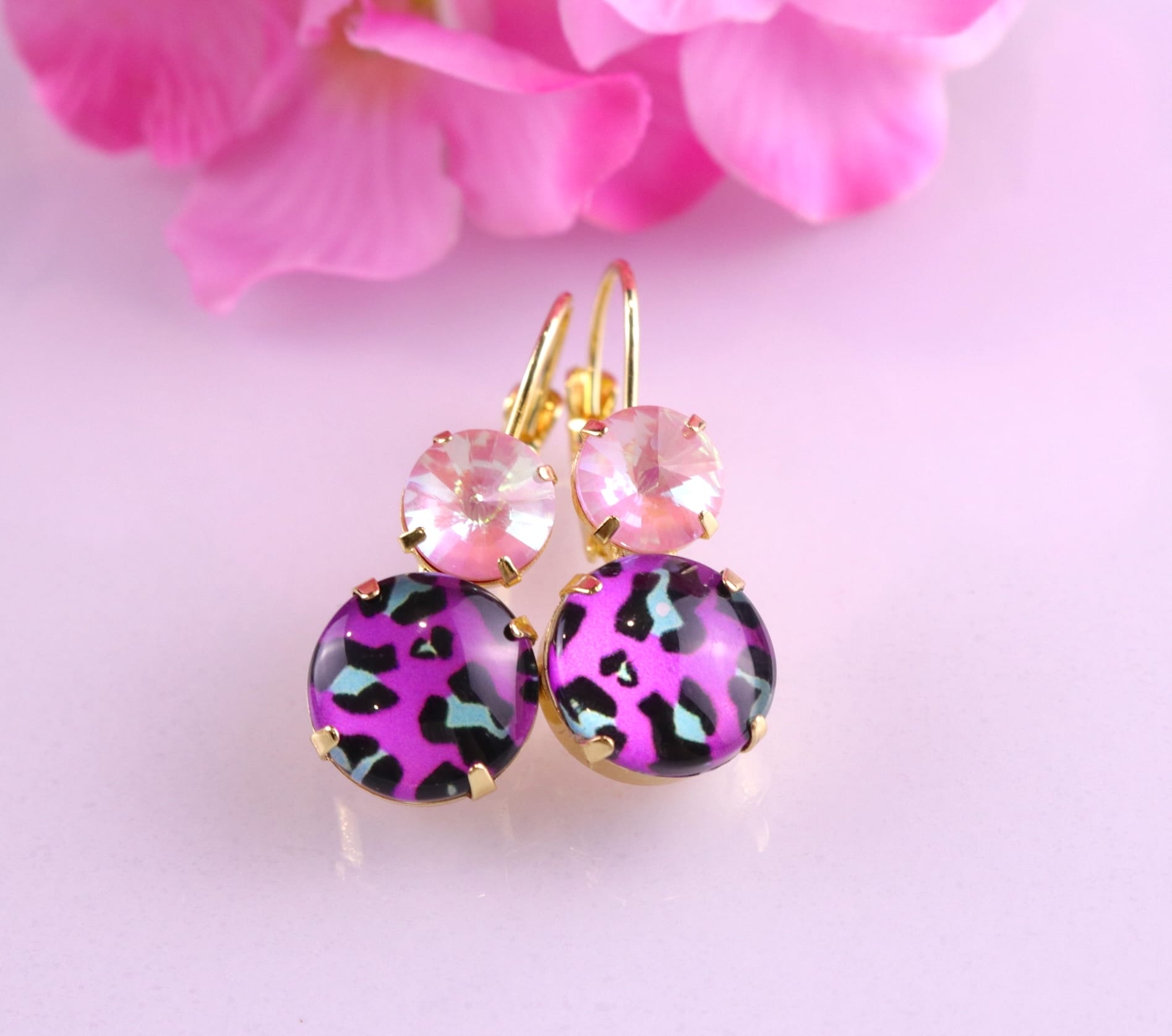 Animal print earrings with hot pink shimmer