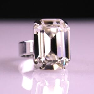 Clear White Ring in Octagon Emerald Cut crystals Adjustable