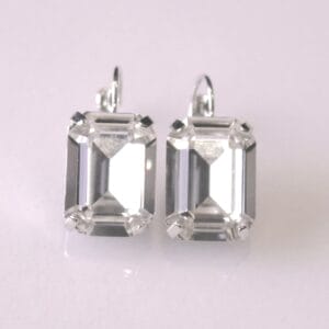 Clear Earrings with Diamond White Emerald Cut Austrian Crystals Octagon Leverbacks