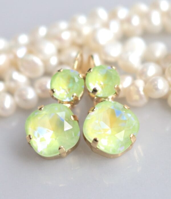 Lemon Lime Earrings Chartreuse Cushion Cut crystals