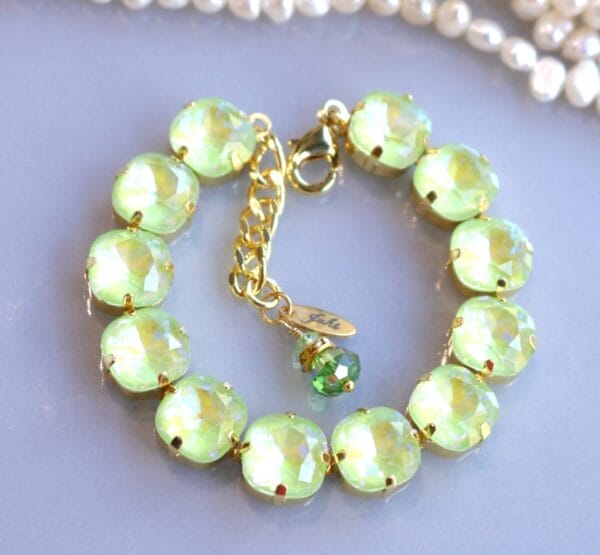Lemon Lime Bracelet Chartreuse Cushion Cut and round crystals