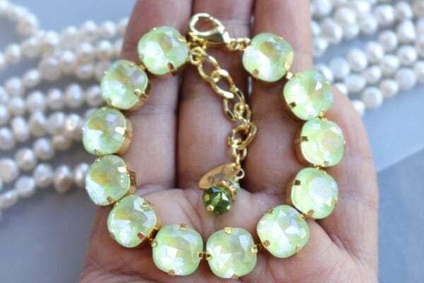 Lemon Lime Bracelet Chartreuse Cushion Cut and round crystals