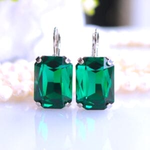 Emerald Green Earrings in Octagon shape with Leverbacks