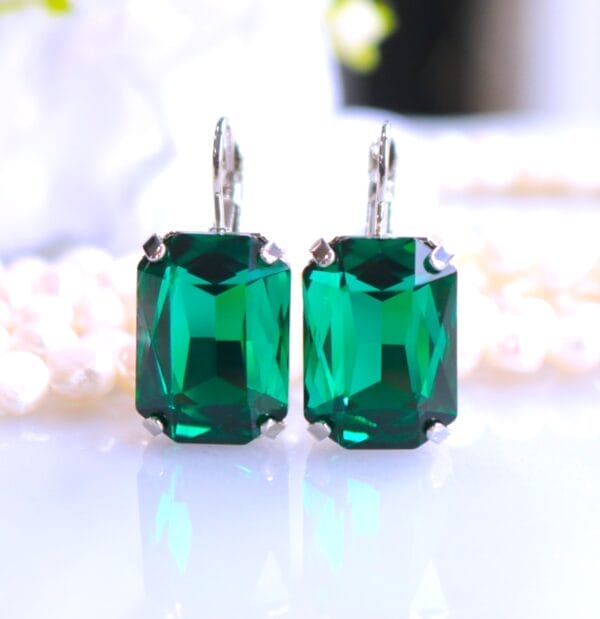 Emerald green crystal earrings silver gold finish