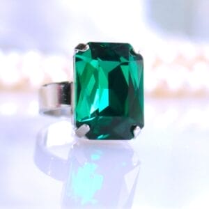 Emerald Green Ring in Octagon Emerald Cut crystal Adjustable
