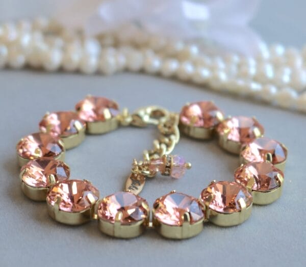 Elegant peach pink bridal bracelet handmade jewelry