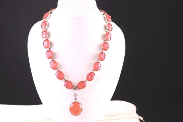 Luxury coral crystal drop necklace