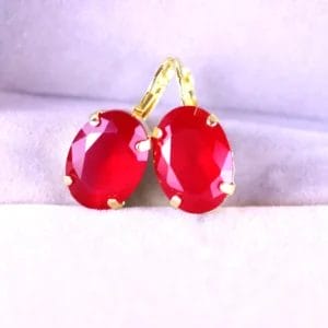Ruby Red Oval Earrings in Deep Matte Siam Crystals Sabyasachi style