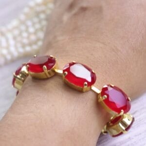 Ruby Red Oval Bracelet Sabyasachi Inspired in Matte Siam Crimson crystals