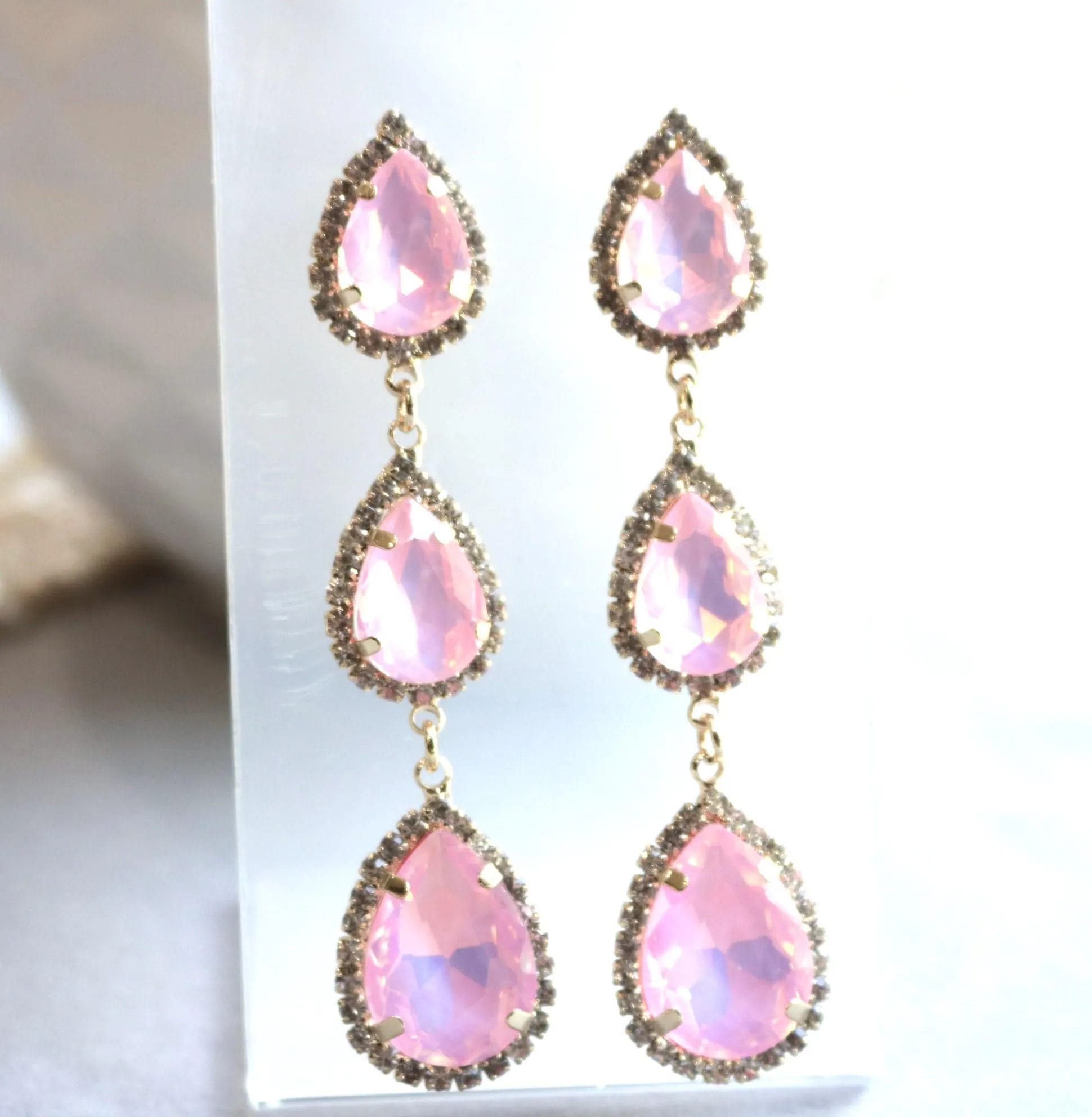 rose opal pink teardrop earrings