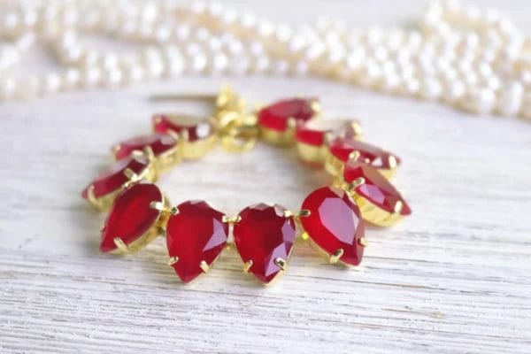 Ruby Red Teardrop Bracelet Sabyasachi Inspired - Image 3