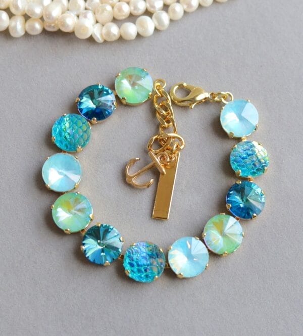 Iridescent aqua blue Mermaid crystal bracelet
