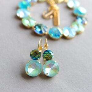 Aqua Blue Mermaid Bracelet – Turquoise Blue, Iridescent AB Blue crystals