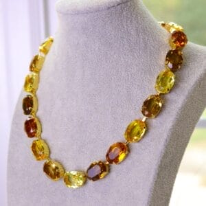 Fall Necklace in Golden Autumn Crystals – Amber, Citrine & Topaz Oval Statement Jewelry